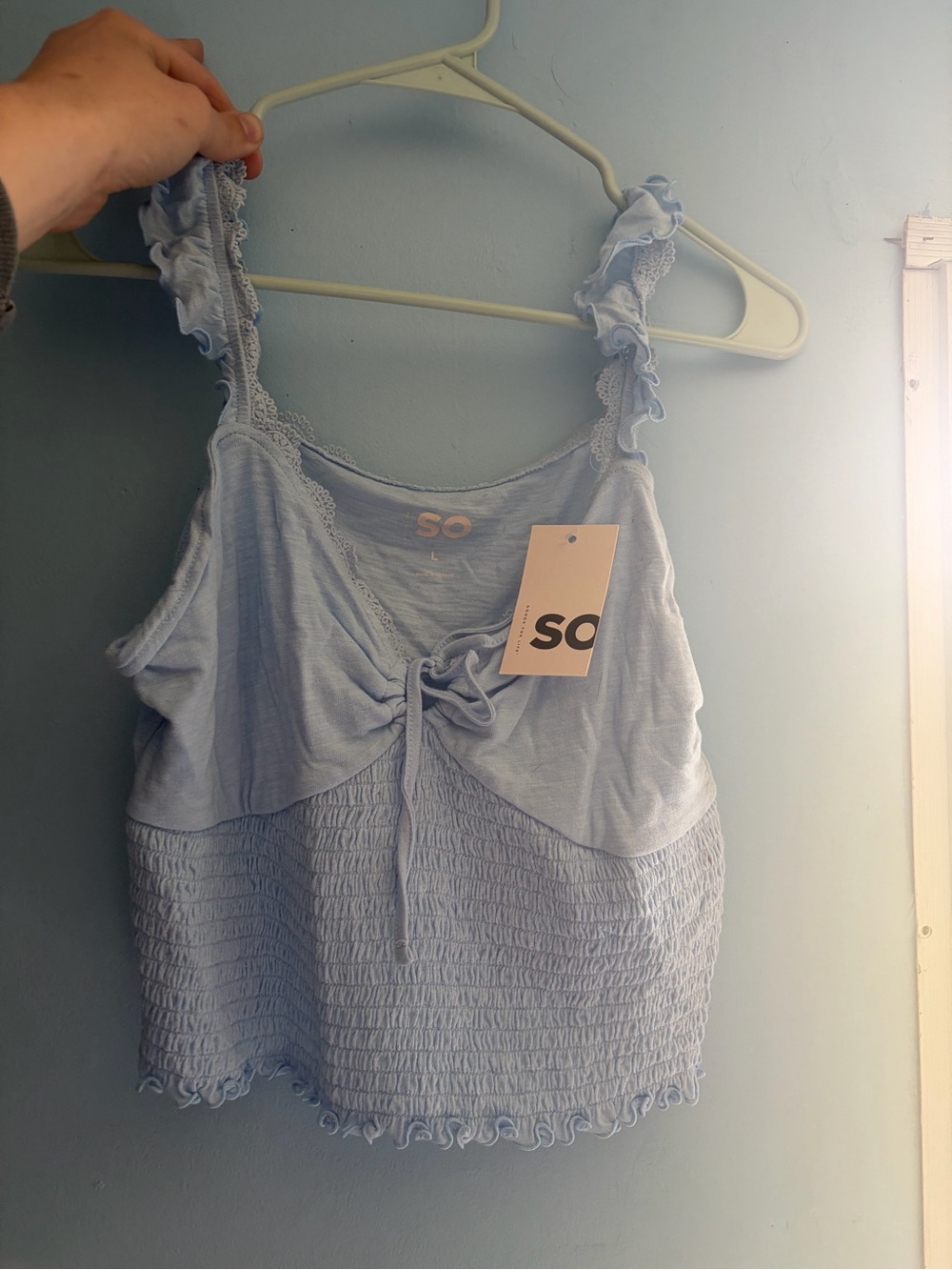 SO Pale Blue Ruffle Smocked Camisole Tank Top - Women's